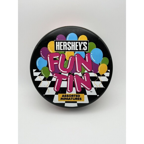 Vintage 1997 Hershey's Fun Tin Assorted Miniatures Round Storage Tin 5.3oz Used - Picture 5 of 5